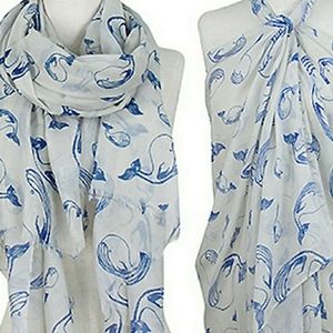Life is Beautiful Whale Print Oblong Scarf Beach Swim Cover-up NWT